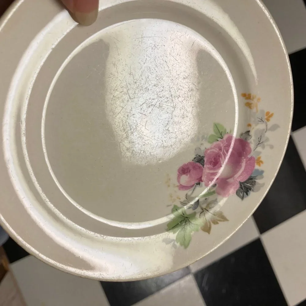 Vintage Salad Plates (2) 6 Inches with Pink & Blue Flowers / Roses